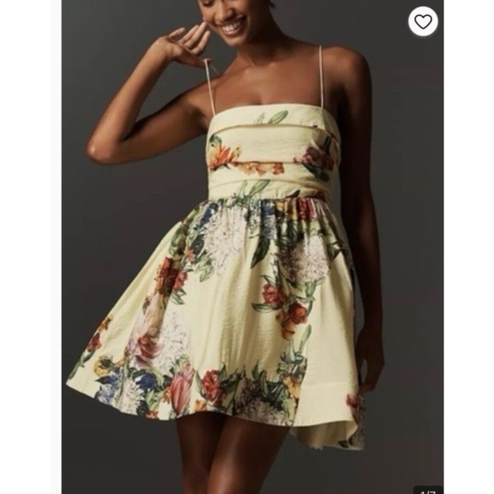 NNT Maeve Anthropologie Yellow Floral Sleeveless Fit & Flare Mini Dress Large